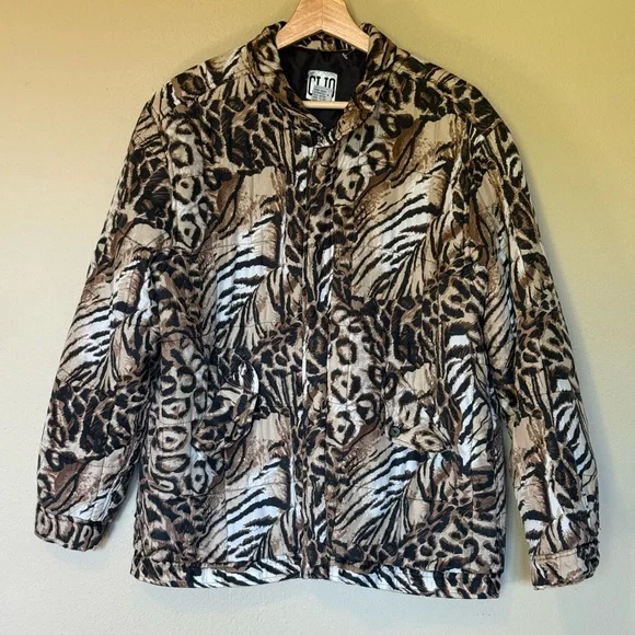 Vintage CLIO Silk Animal Print Oversized Bomber Jacket Size Small - Picture 2 of 11